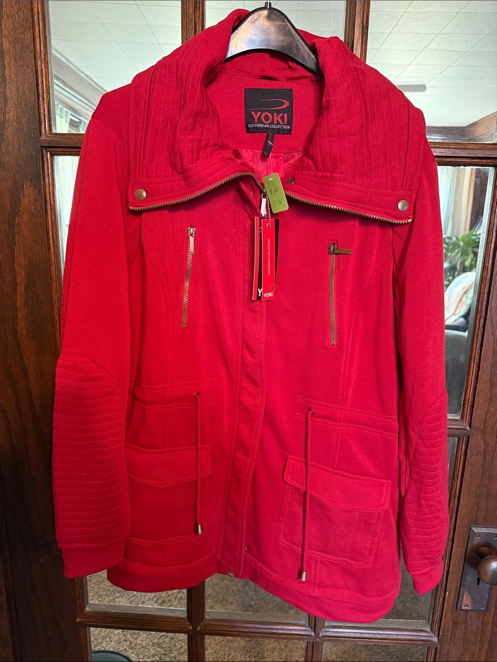 Yoki Women's Red Utility Zip Jacket with Quilted Accents
